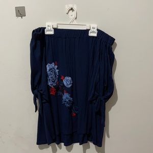 Floral embroidered off the shoulder blouse